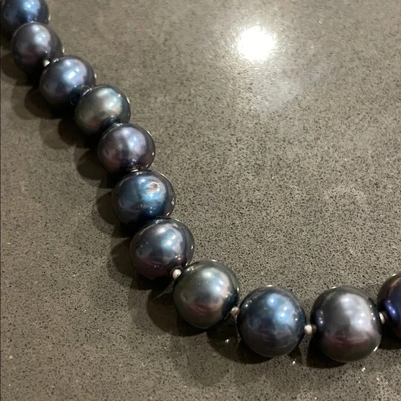 Blue Gray Pearl Necklace with 925 Silver Fish Hook Clasp - Picture 14 of 17